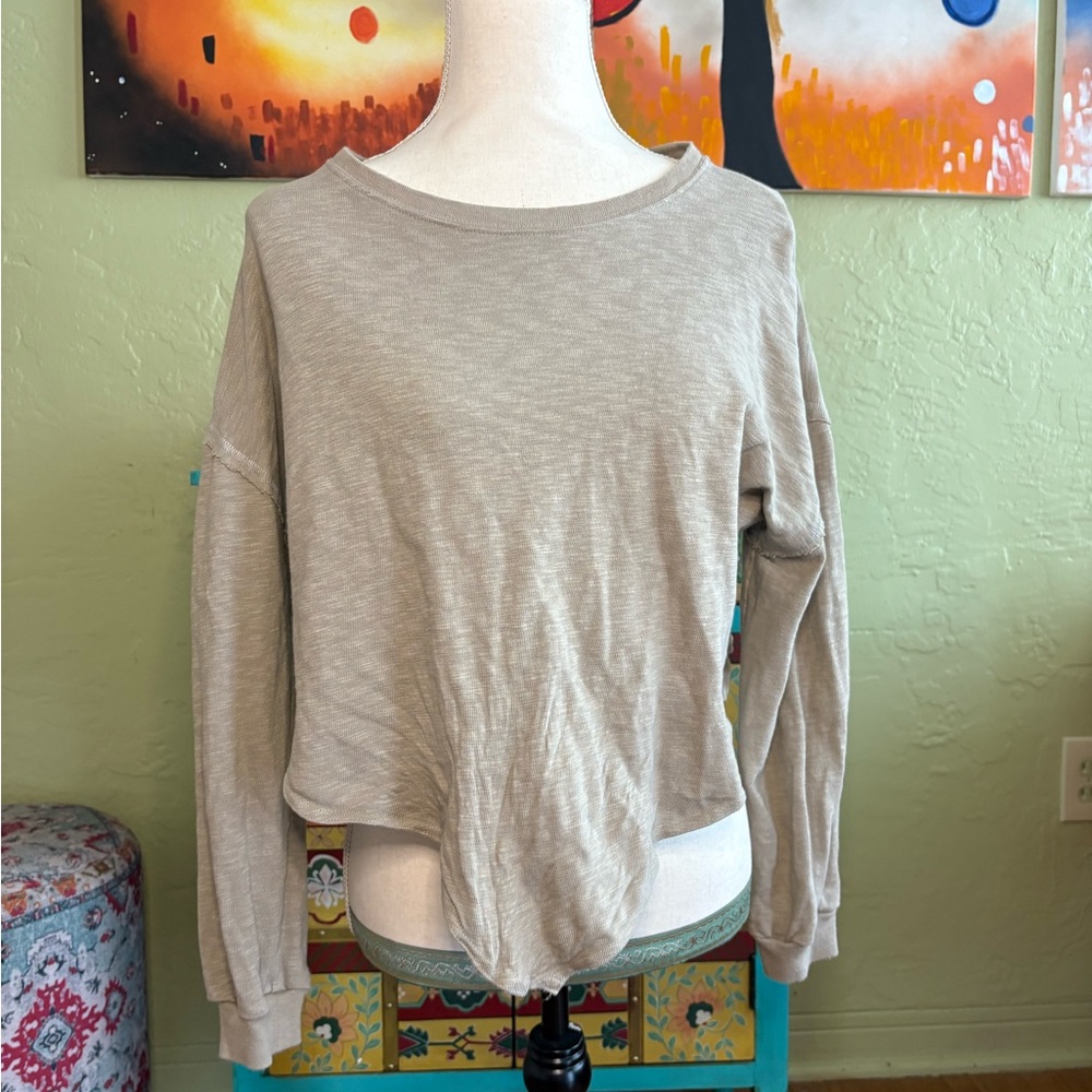 Free People Khaki Beach XS Crop Slouchy Top